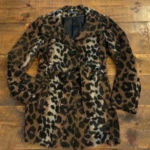 Women’s animal print pea coat.